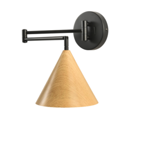 Swing Arm Sconce Rocker arm E27  cone metal shade woodrain finish Swing Arm Sconce from China manufacturer